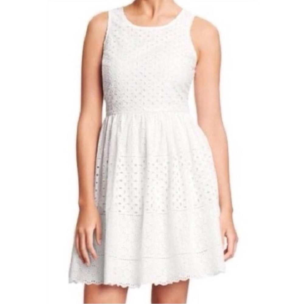 NWT Old Navy White Fit & Flare Eyelet Cotton Dress Lined Summer Spring Size 2